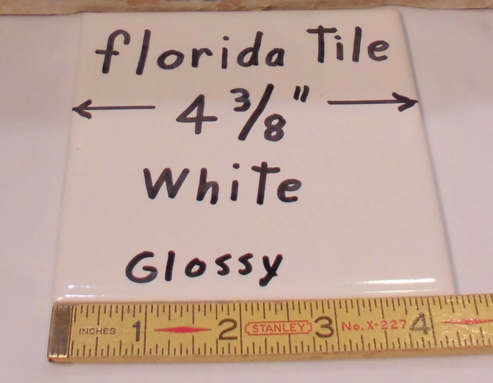 1 pc. 4-3/8″ #1 Glossy White Ceramic Wall Tile by florida tile Co. New Old Stock