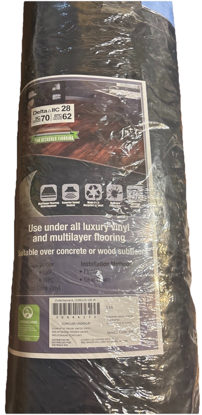CoreLux Luxury Vinyl Underlayment 100 sq ft, 3ft Wide—NEW—SHIPS IN 24 HOURS—
