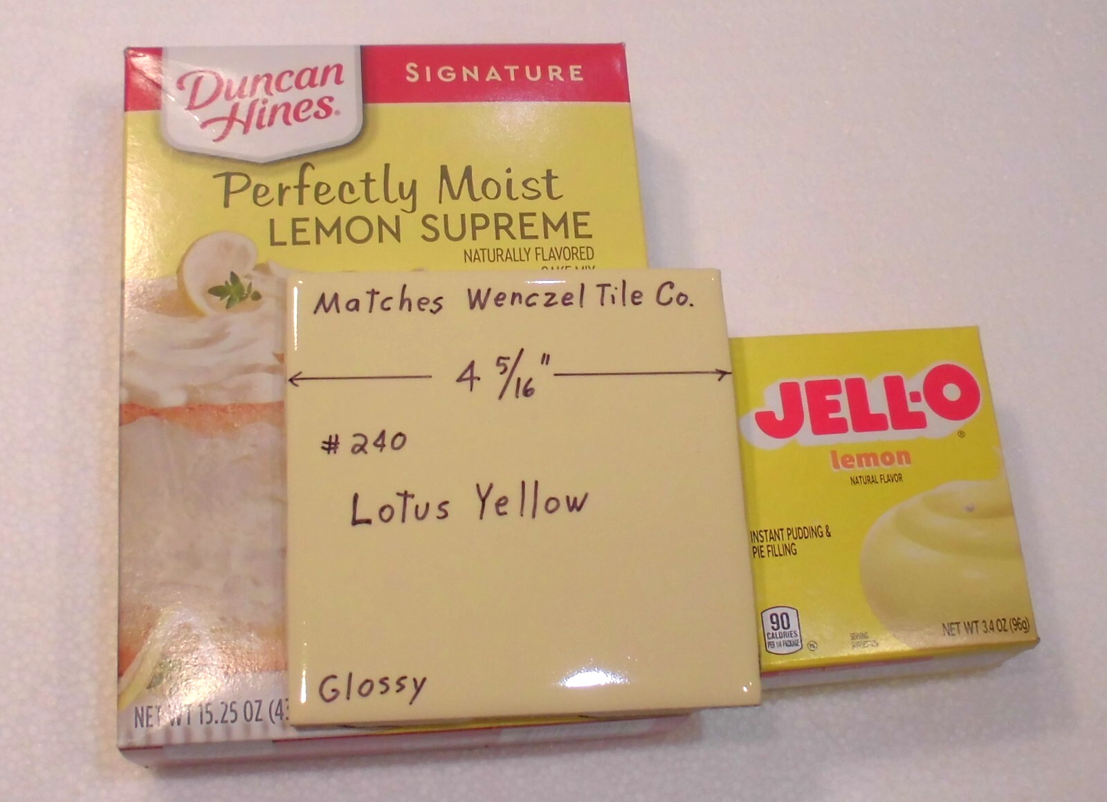 1 pc. Yellow 4-5/16″ Glossy Ceramic Tile: matches Wenczel Co. #240: Lotus Yellow