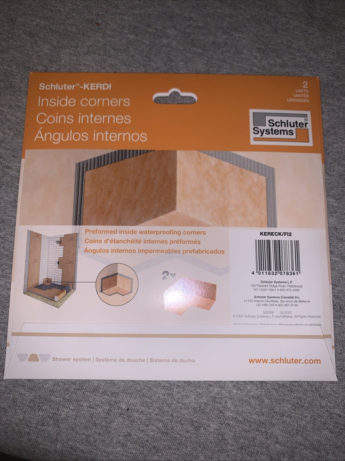 Schluter- KERDI Inside Corners, 1 Pack – 2 Pieces, KERECK/F12, New! Sealed!