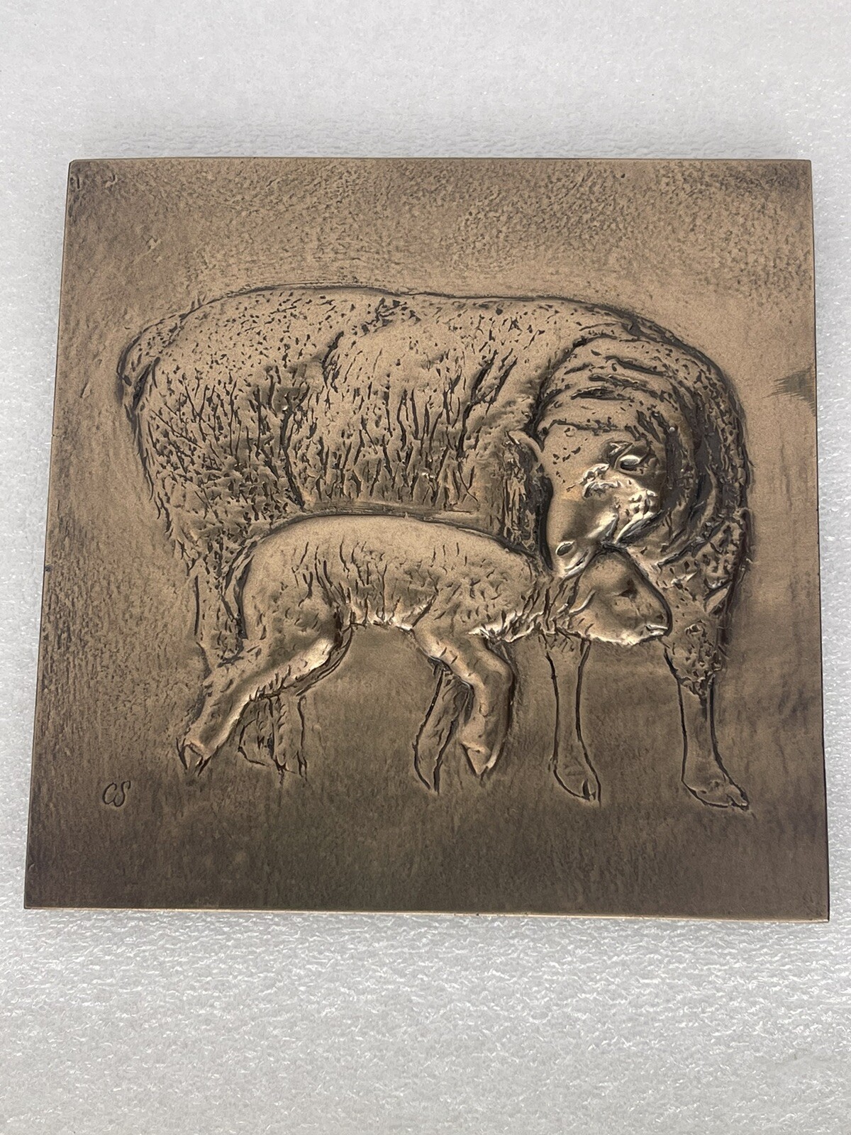 Lamb and Ewe 3D Relief Decorative Accent Tile Copper Glaze Kitchen Wall Décor 6″