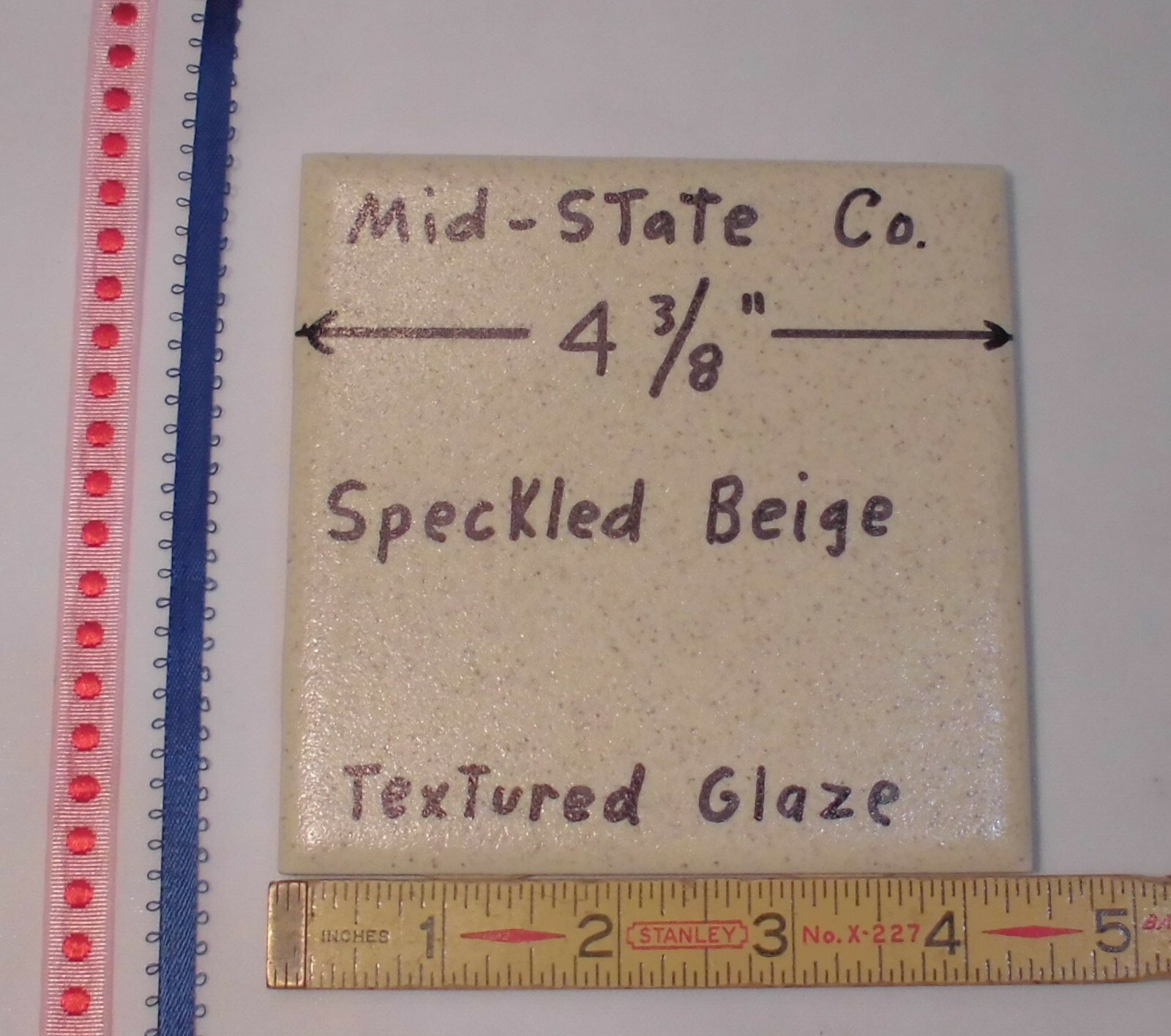1 pc. *Speckled Beige* Ceramic Tile 4-3/8″ by Mid-State; Matte Lightly Textured