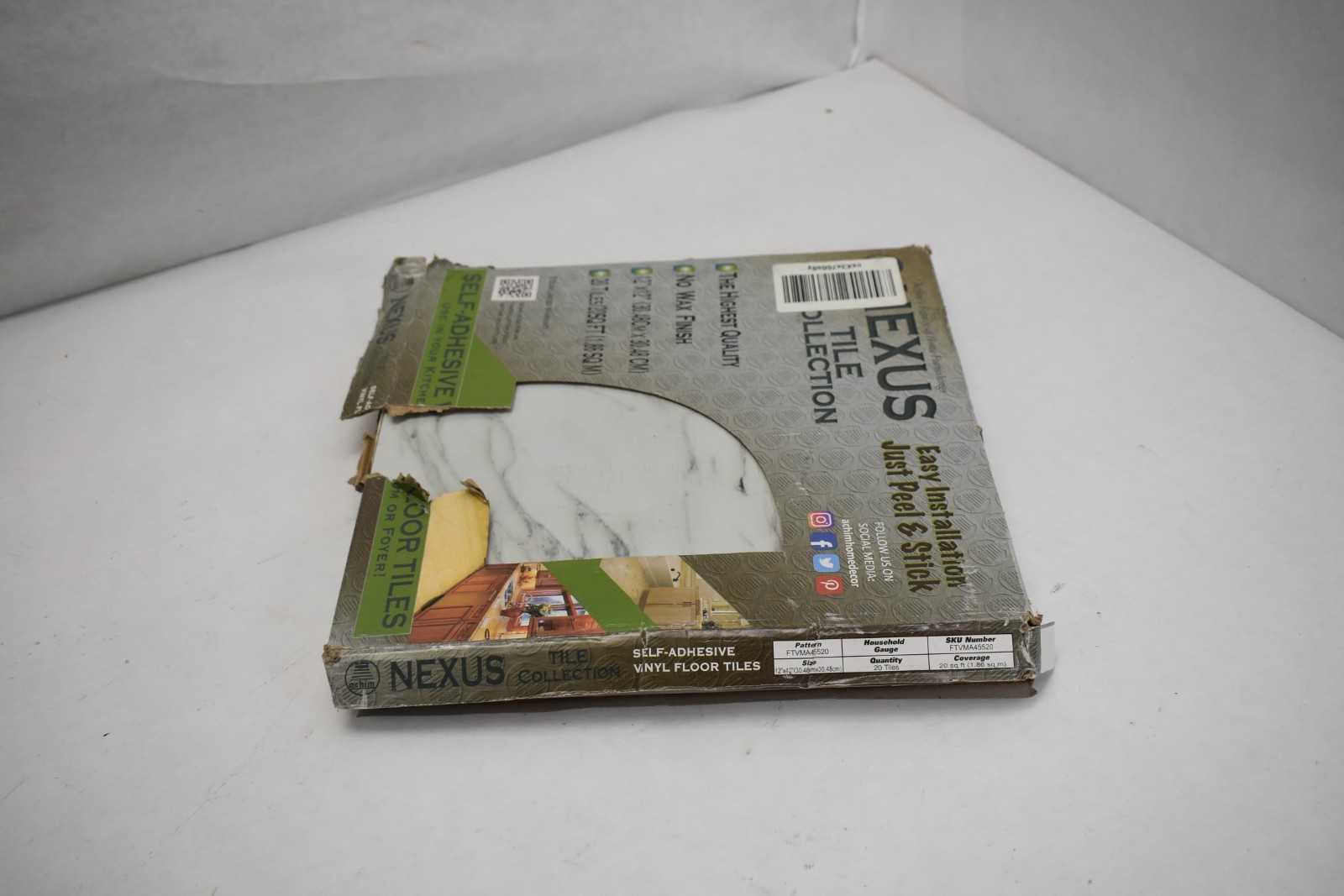 Nexus Self Adhesive 12-Inch Vinyl Floor Tiles 20 Tiles 12″ x 12″ Bianco Marble