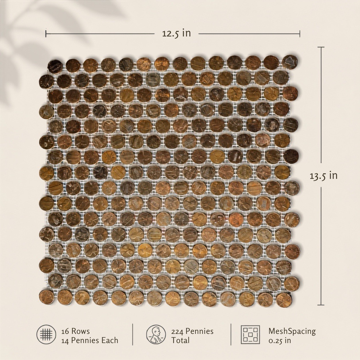 Antiqued Copper Penny Tile Sheet 12.5×13.5 Handmade Mosaic Wall Decor 224