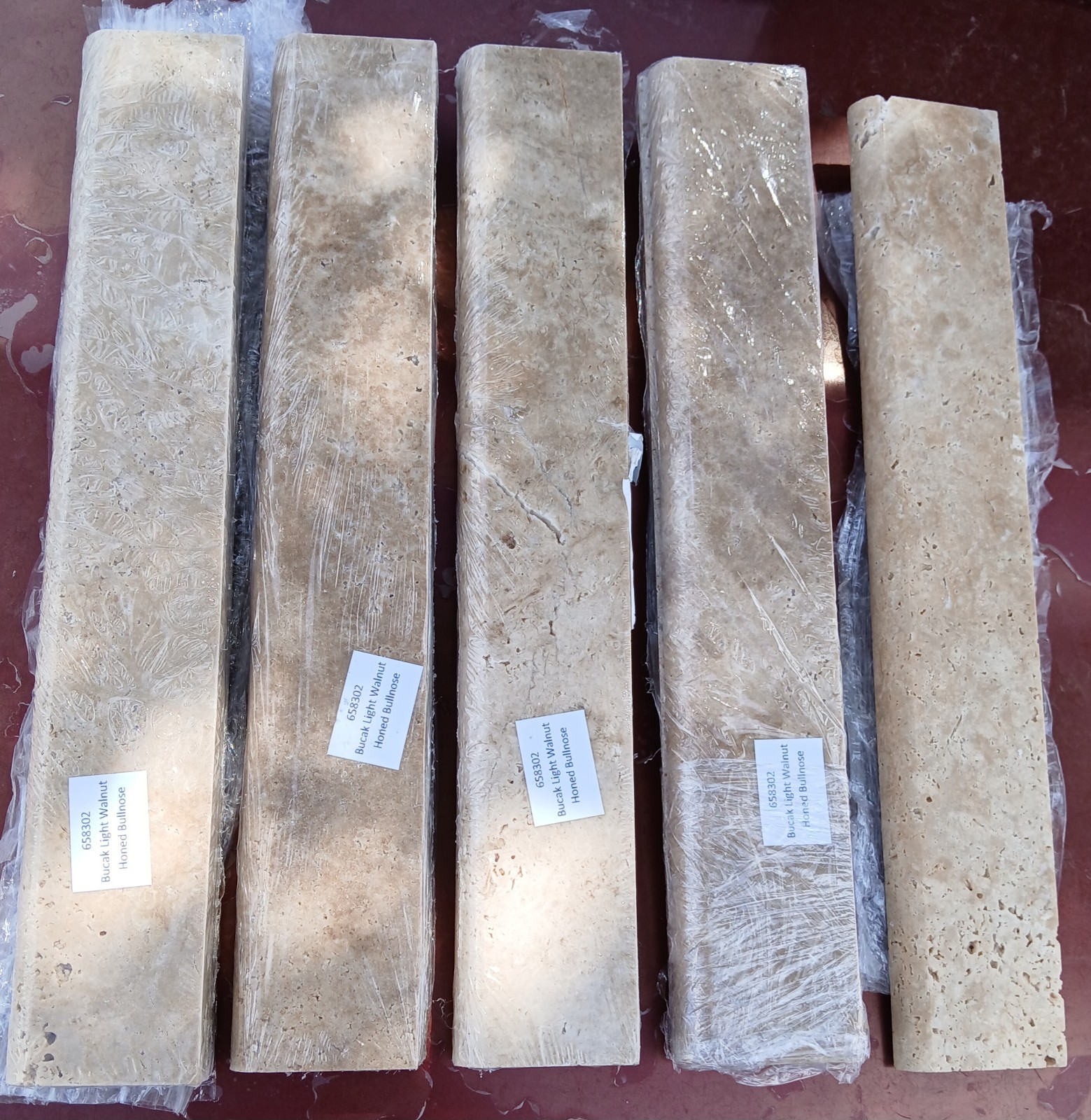 Bucak Light Walnut Honed Bullnose Travertine Wall Tiles-#658302-Set Of 9-NEW