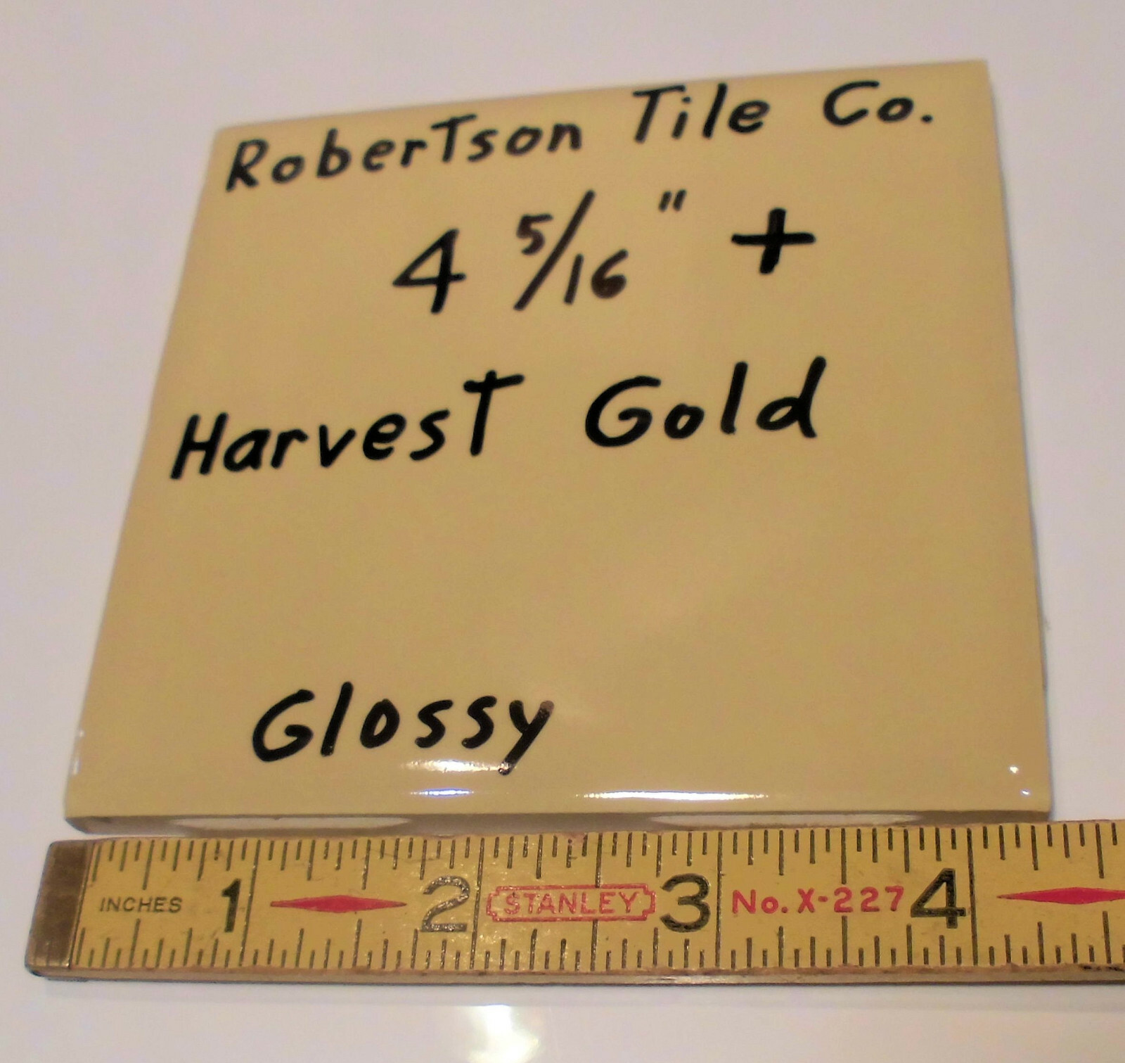1 pc. *Harvest Gold / Yellow* Ceramic Tile 4-5/16″- 4-3/8″ Robertson Co. NOS