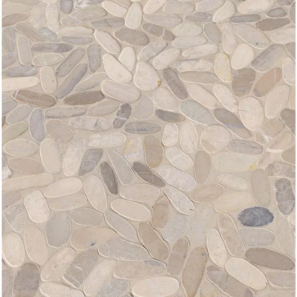Sliced Pebble Truffle 12 In. X 12 In. X 0.38 In. Tumbled Marble Mesh-Mounted Mos