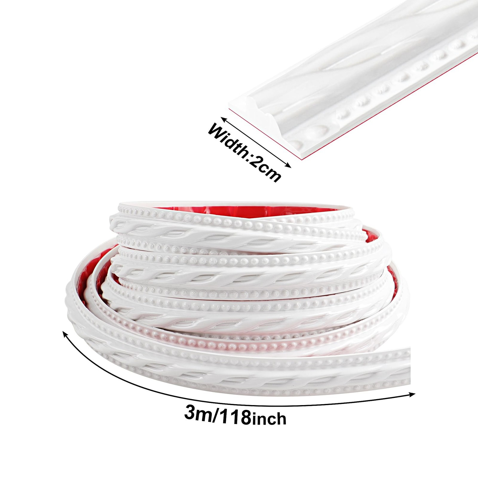 JUNART PVC Moldings Trim, 300cm×2cm, Peel and Stick Self-Adhesive, Coving f