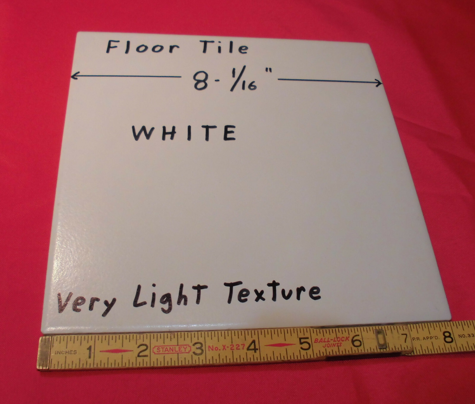1 pc. White Ceramic Floor Tile: 8″ X 8″ very light textured, New Old Stock