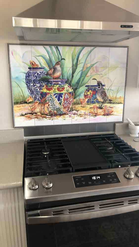 Ceramic Tile Mural Backsplash Libby Southwest Quail Bird Agave Art SLA020