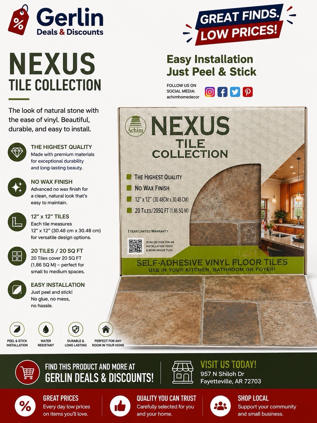 Nexus Quartose Granite 12×12 Self Adhesive Vinyl Floor Tile – 20 Tiles/20 sq. ft
