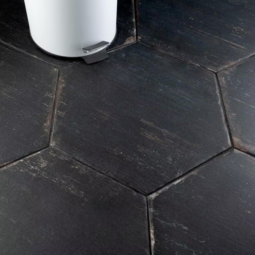 Retro Hex Nero 14-1/8 In. X 16-1/4 In. Porcelain Floor and Wall Tile (11.07 Sq.