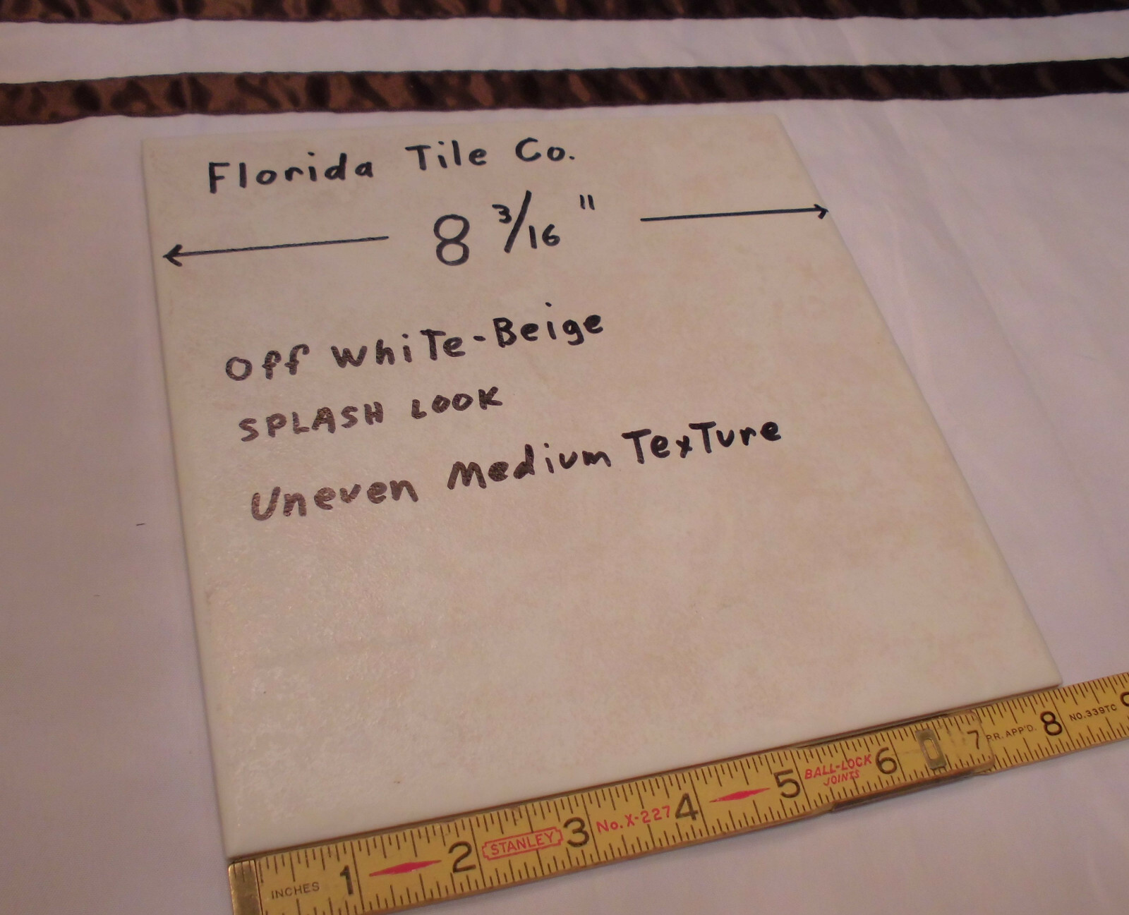 1 pc. Florida Ceramic Floor Tile 8-3/16″ *off-white beige* medium textured New