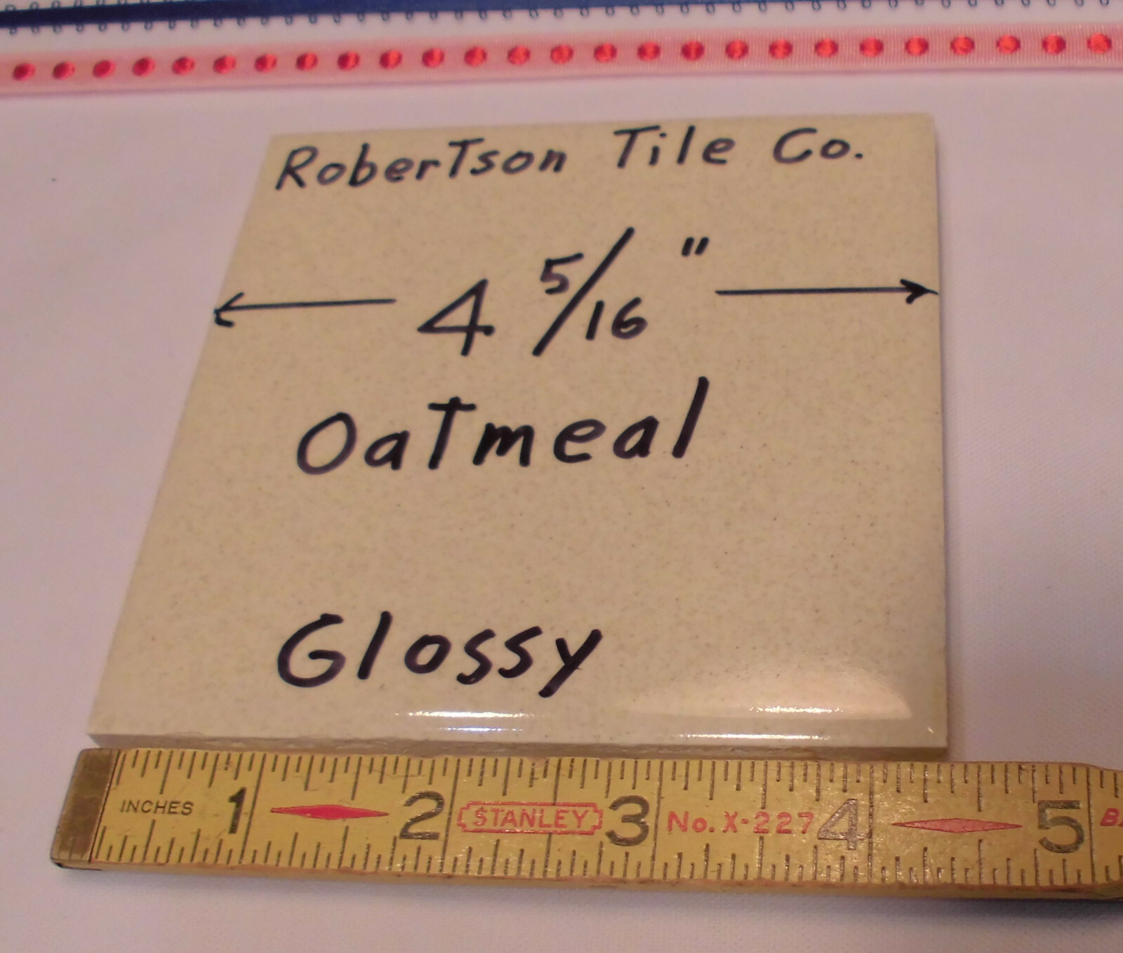 1 pc. Ceramic Tile *Oatmeal Color* 4-3/8″- 4-5/16″ Robertson Co. Cleaned Used