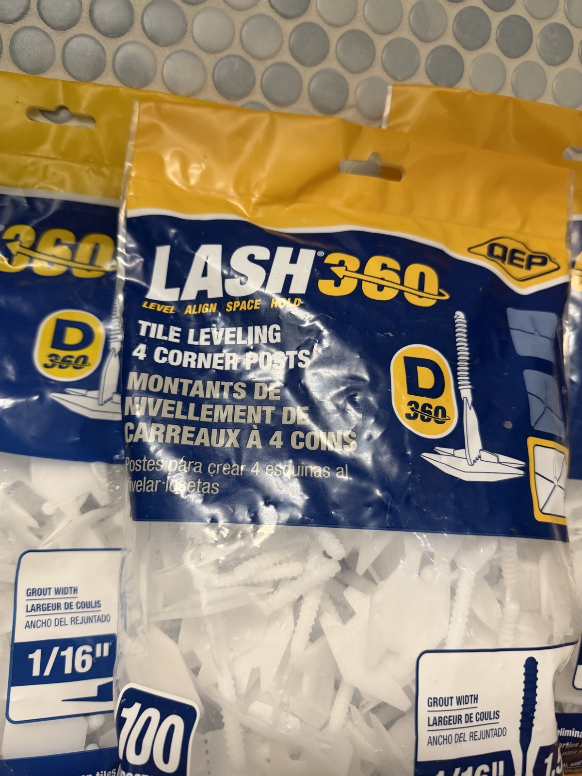 (Lot of 3) QEP Lash 360 D 1/16″ Tile Leveling 4 Corner Post Stems Clips -300 Pcs