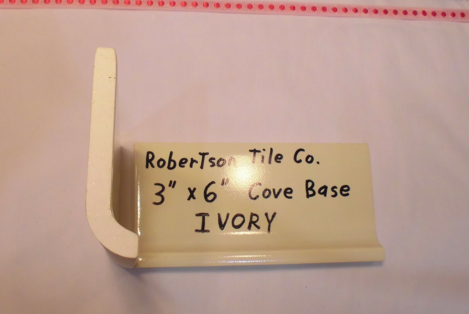 1 pc. Ivory – Yellow: Cove Base Ceramic Tile: Flat Top, Robertson Co. 3″ X 6″