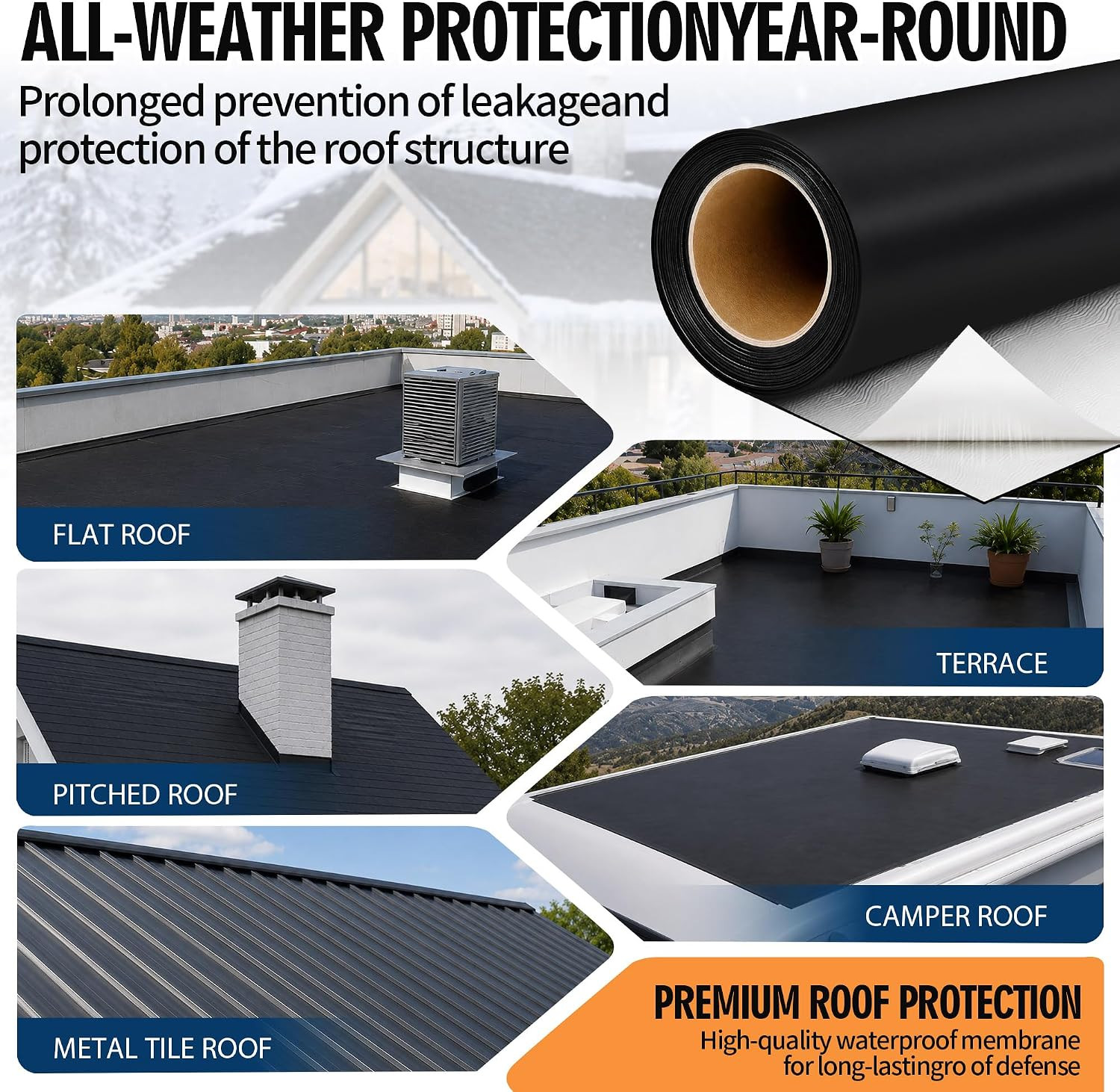 51 Mil Self-Adhesive EPDM Rubber Roofing Rolls, 39″ X 16Ft Rubber Roofing Membra