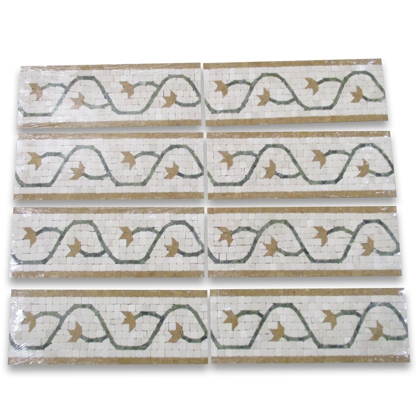 B4665T Marble Mosaic Border Listello Accent Tile Edera Antique 4×11 Tumbled