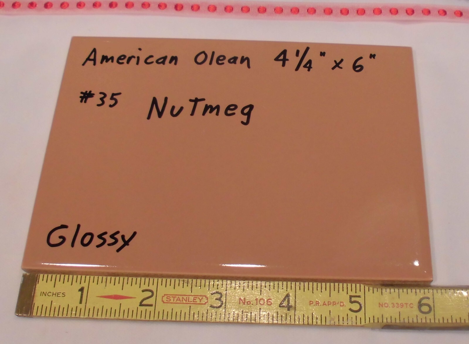 1 pc. *Nutmeg -Brown* Glossy Ceramic Tile #35 by American Olean 4-1/4″ X 6″ NOS