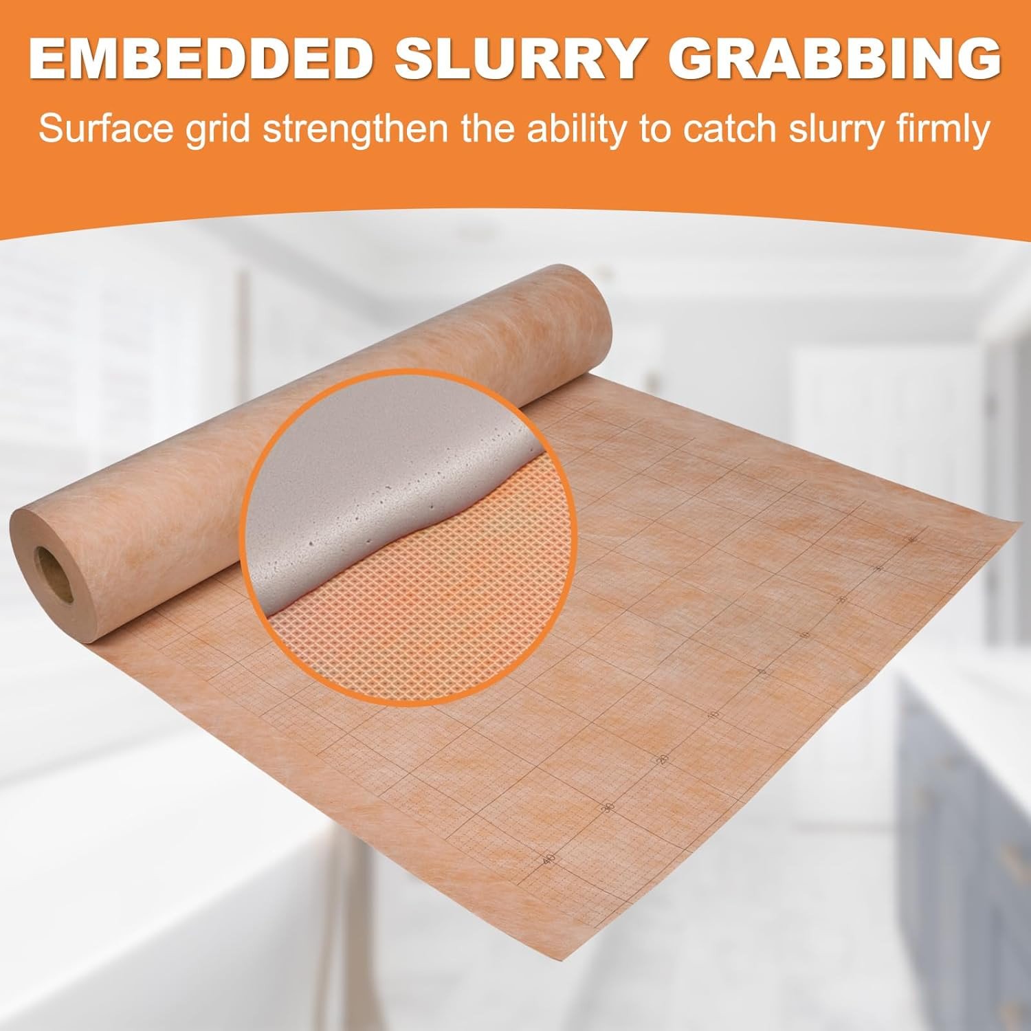 323 Sq Ft Waterproof Membrane with Pre-Marked Grid Design, 3.3 FT X 98.5 FT Roll