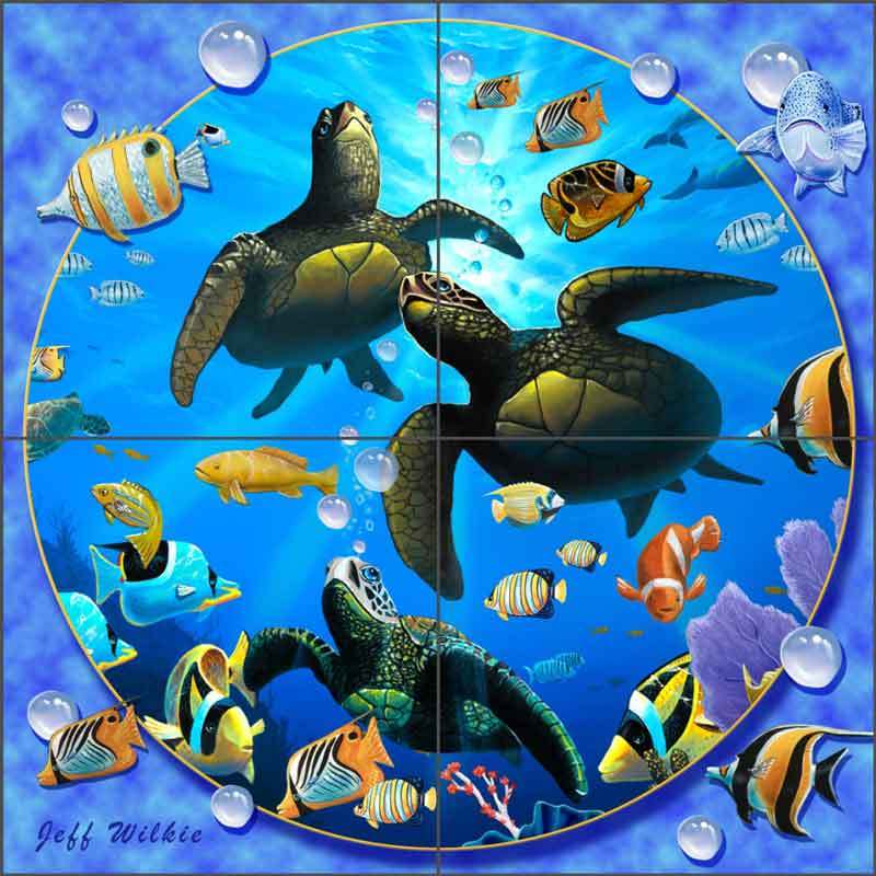Sea Life Tile Backsplash Jeff Wilkie Undersea Turtle Ceramic Mural POV-JWA039
