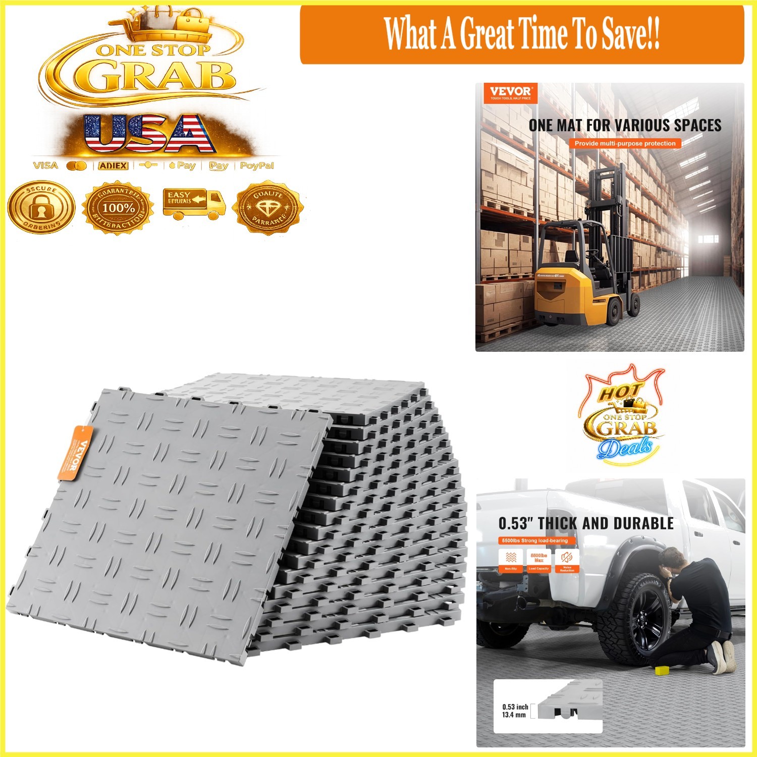 Garage Floor Tiles 12×12 inch Silver Interlocking Non-slip 25 Pack