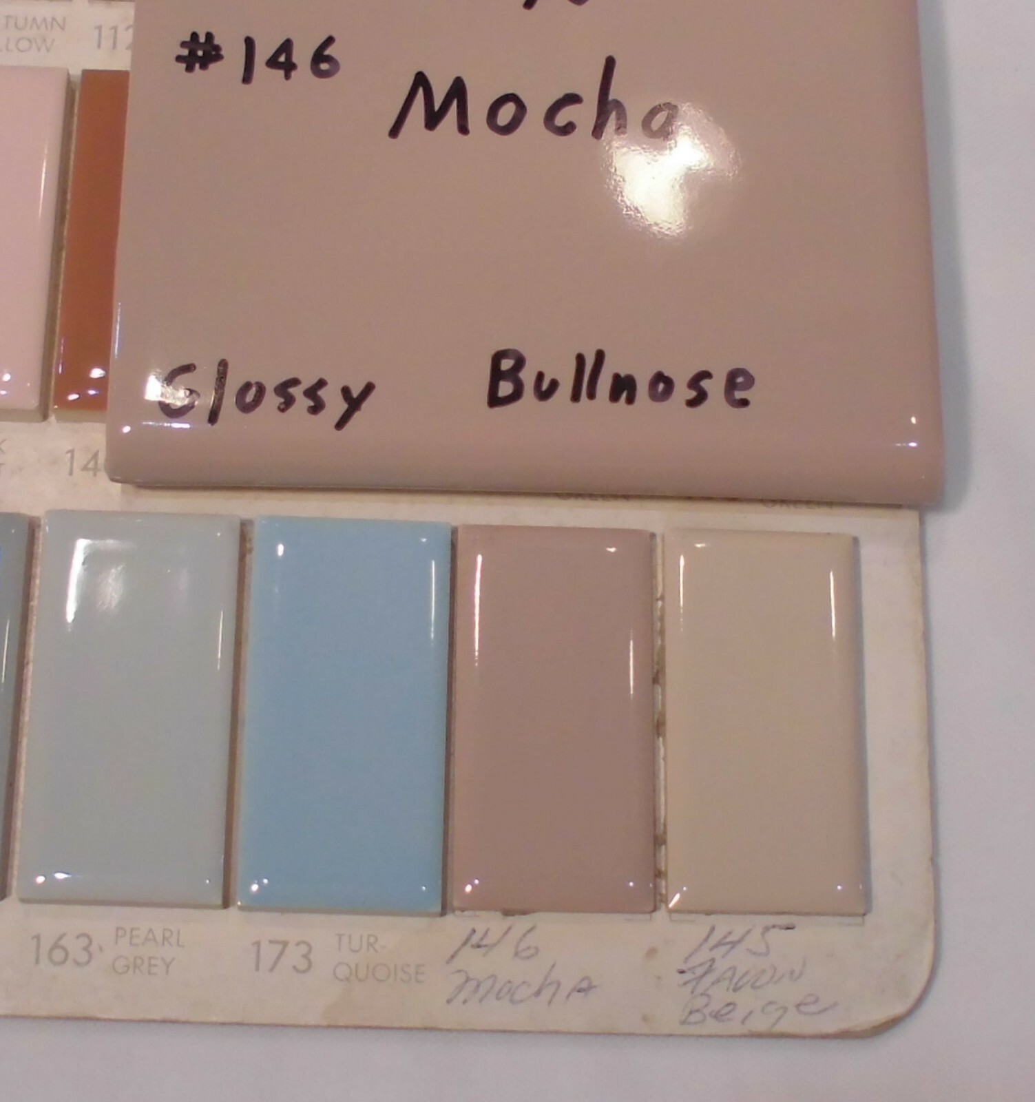 1 pc. *Mocha – Brown* Bullnose Ceramic Tile 4-3/8″ by Mid-State Co. Glossy NEW