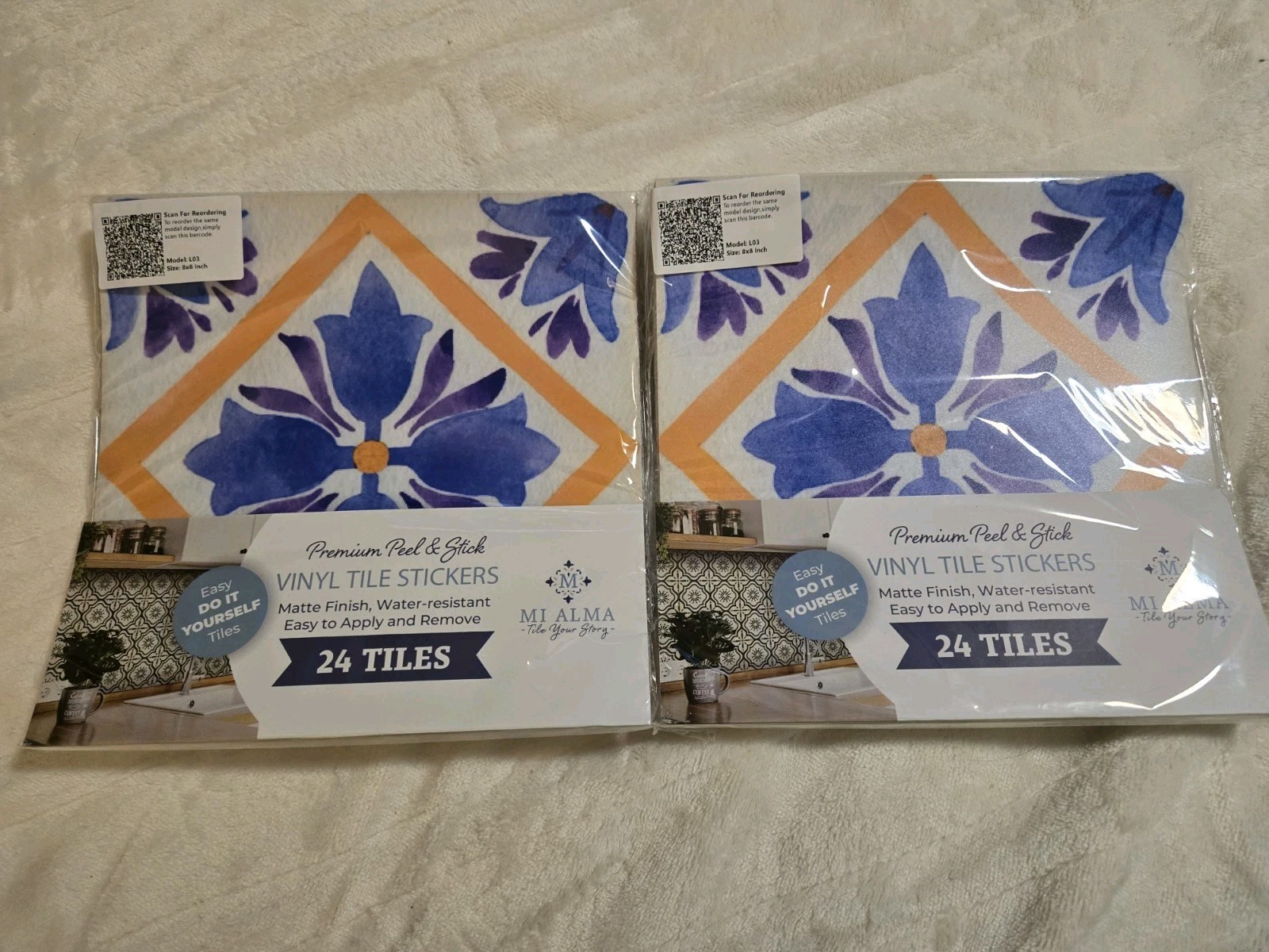 Lot Of 2 Mi Alma Peel and Stick Backsplash Tiles Vinyl 8″ x 8″ Model L03 24pk Ea
