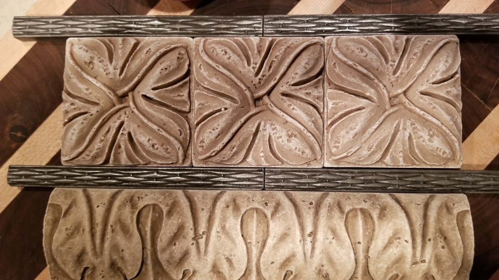 Basket Weave Pewter Tile Pencil Liner Metal Border. Brushed nickel satin finish.