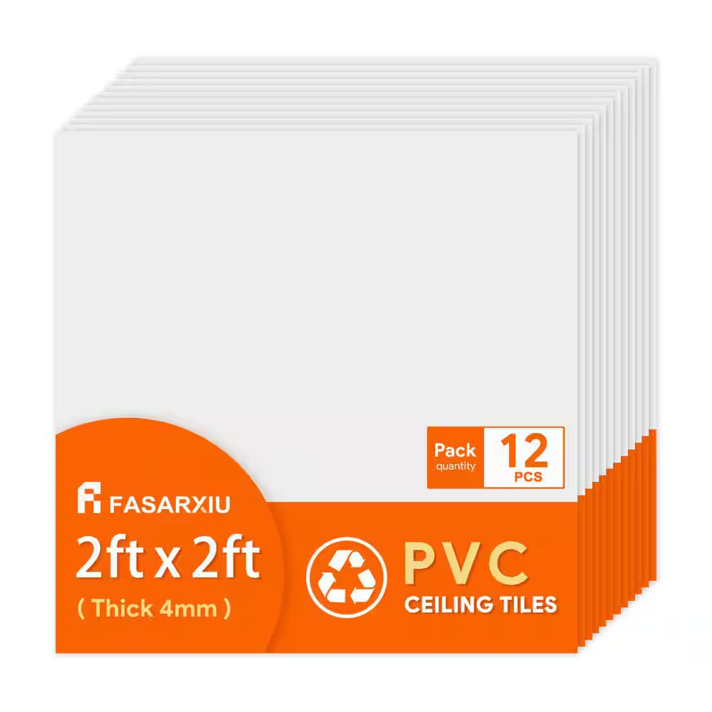 2 Ft. X 2 Ft. Smooth White High-Grade PVC Drop Ceiling Tile, Waterproof, Washabl