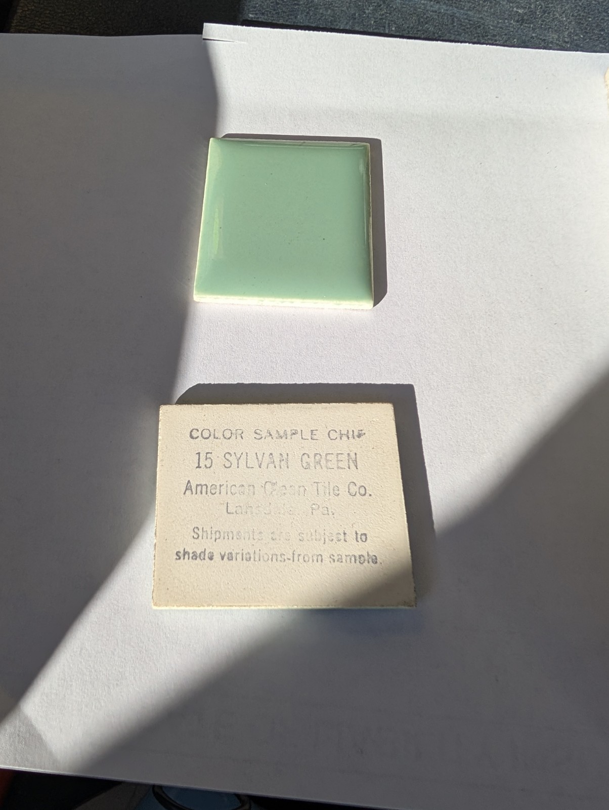 1 piece 2×6″ Ceramic Tile #15 Sylvan Green American Olean Tile Bullnose S4269