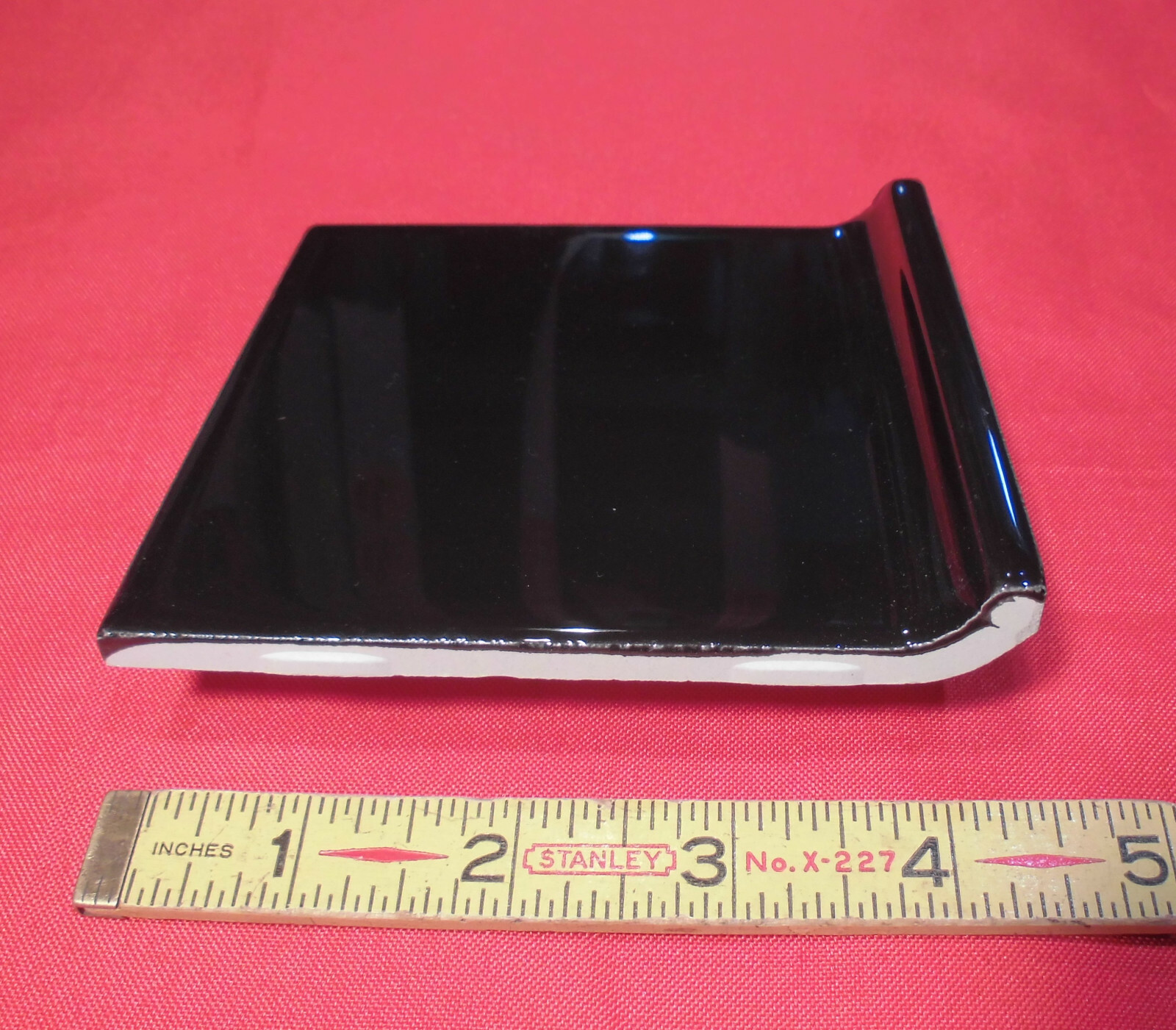 1 pc. *Glossy Black* stack-on base/cove Ceramic Tile; 4-1/4″ X 4-1/4″ NEW STOCK