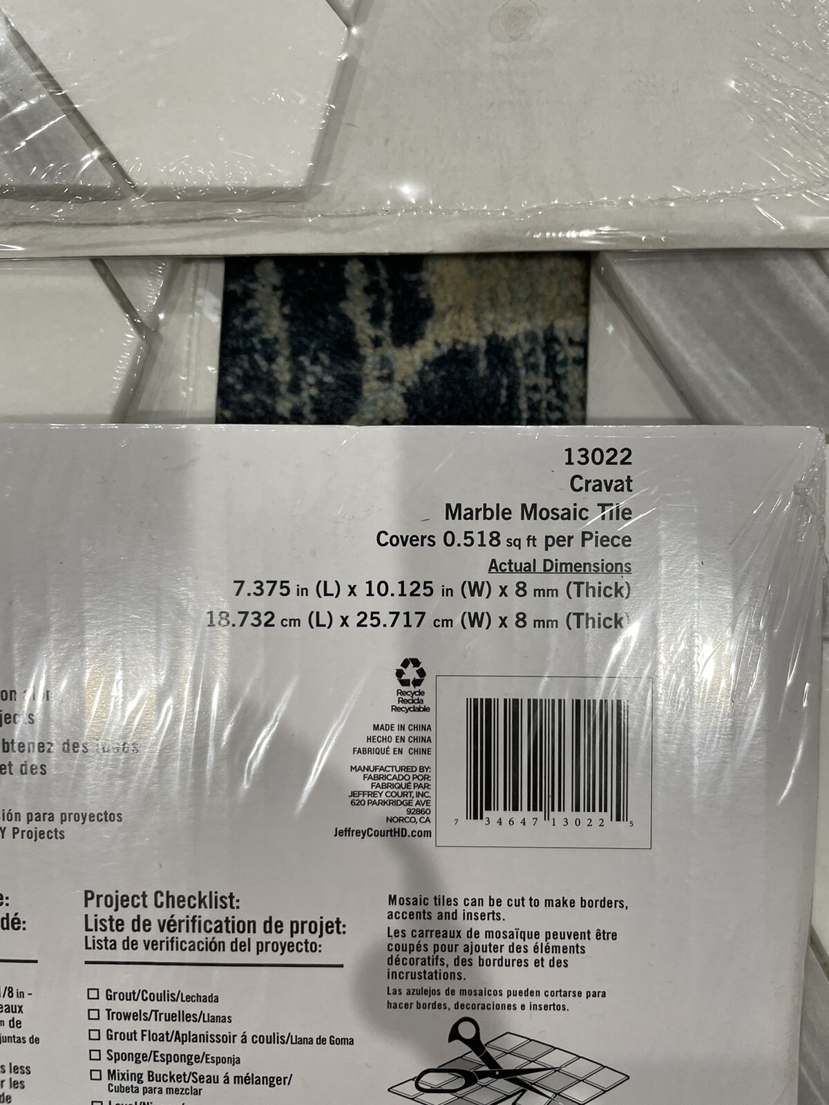 5 Sheets Jeffrey Court Cravat Marble Mosaic Tile 13022 Covers 0.518 Sqft Each,