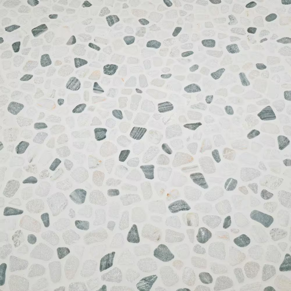Black and White Pebbles 12 In. X 12 In. X 10 Mm Tumbled Marble Mosaic Tile (0.9