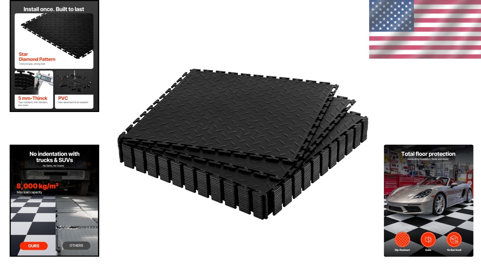Slip-Resistant Garage Floor Tiles 20.2″ x 20.2″ 16 Pcs