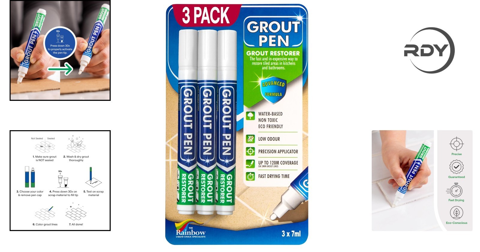 Non-Toxic White Grout Whitener Pen – 3 Pack of Waterproof Grout Markers