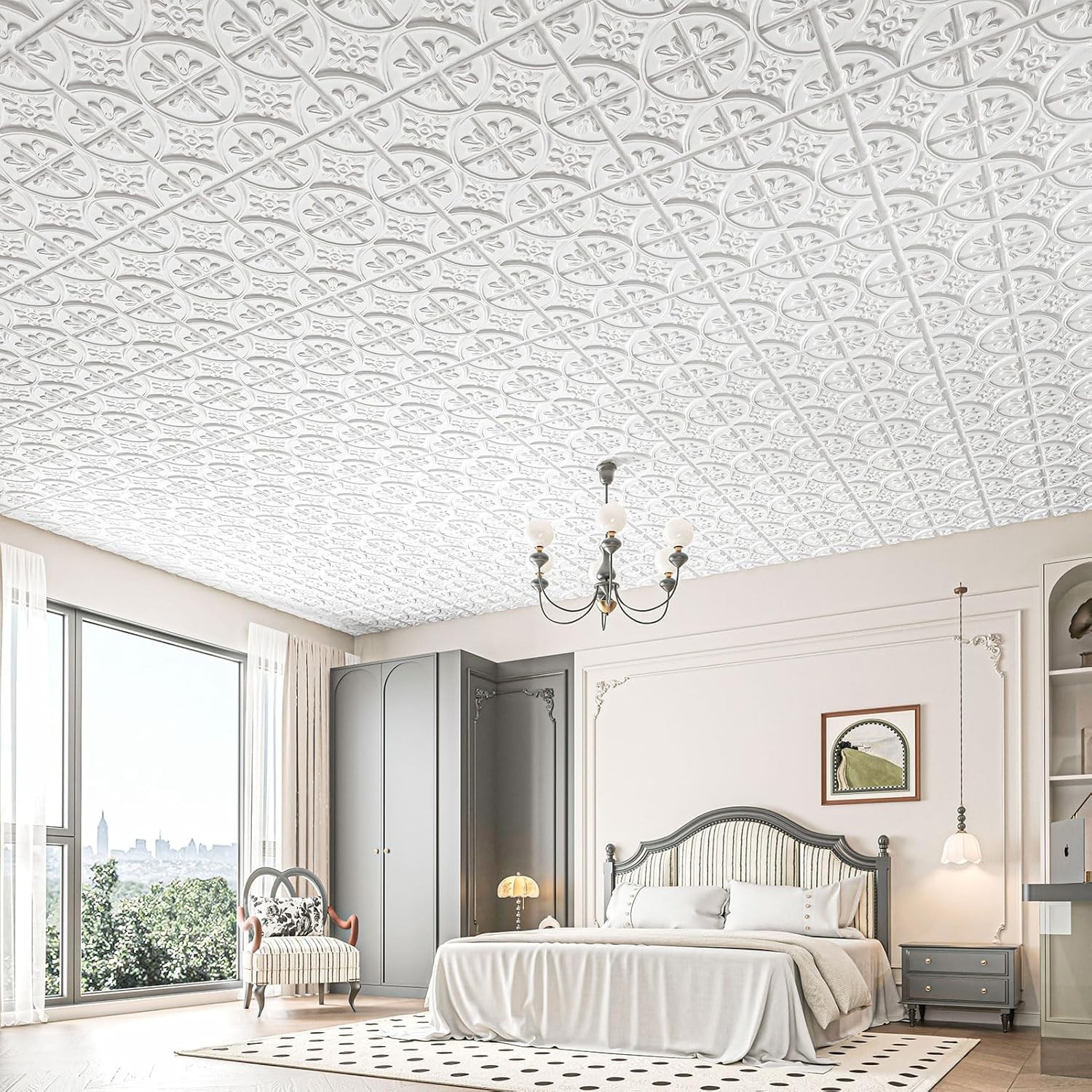Traditional Style White Ceiling Tiles 2×2 – 12 Pack