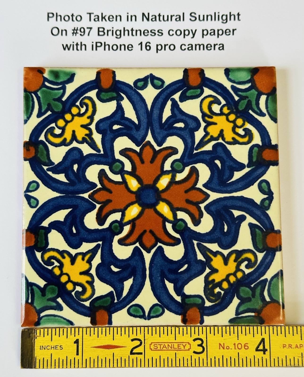 1 pc. 4-1/4″ Glazed Ceramic Tile, Colorful Spanish-Style Floral Medallion, red