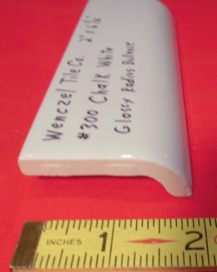 1 pc. Chark White: Glossy Ceramic Bullnose Tile by Wenczel 2″ X 6-1/16″ Mud-Cap