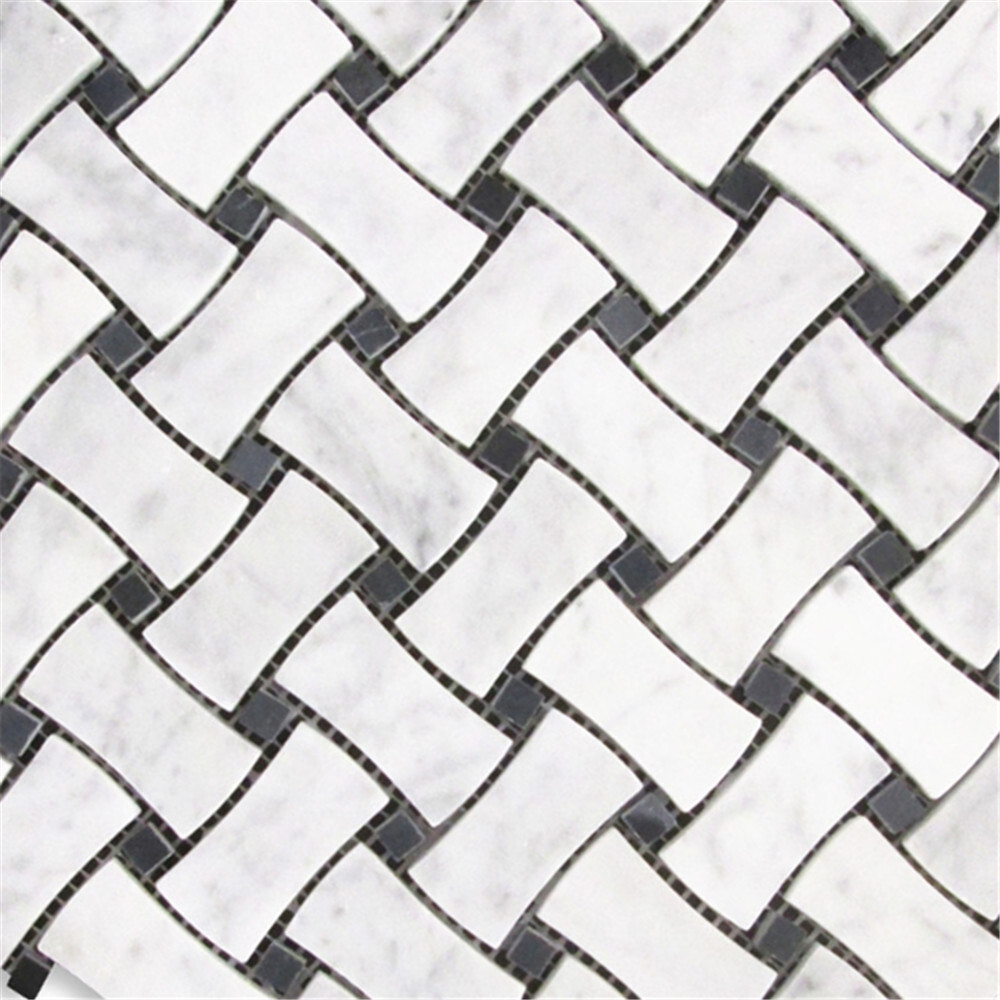 C671XH White Carrara Venato Marble DogBone Basketweave Mosaic Tile Honed