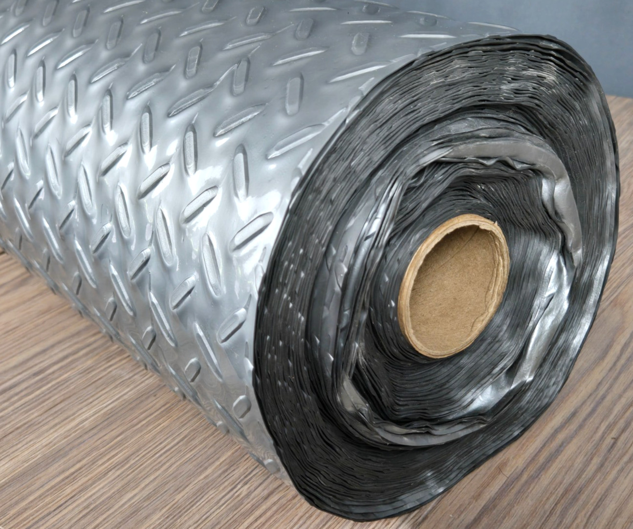 Very long 36″ wide roll PVC Diamond Plate Gray garage trailer floor mat 46 lbs.