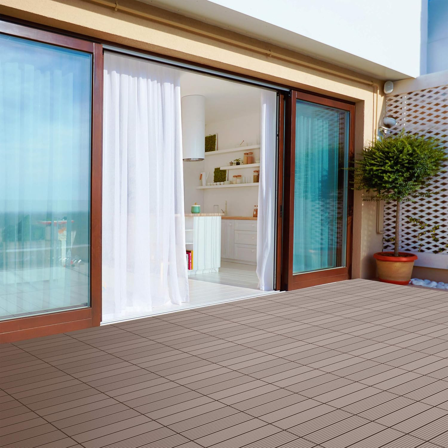 Interlocking Wood Plastic Composite Deck Tiles – 6-Pack for Outdoor Spaces