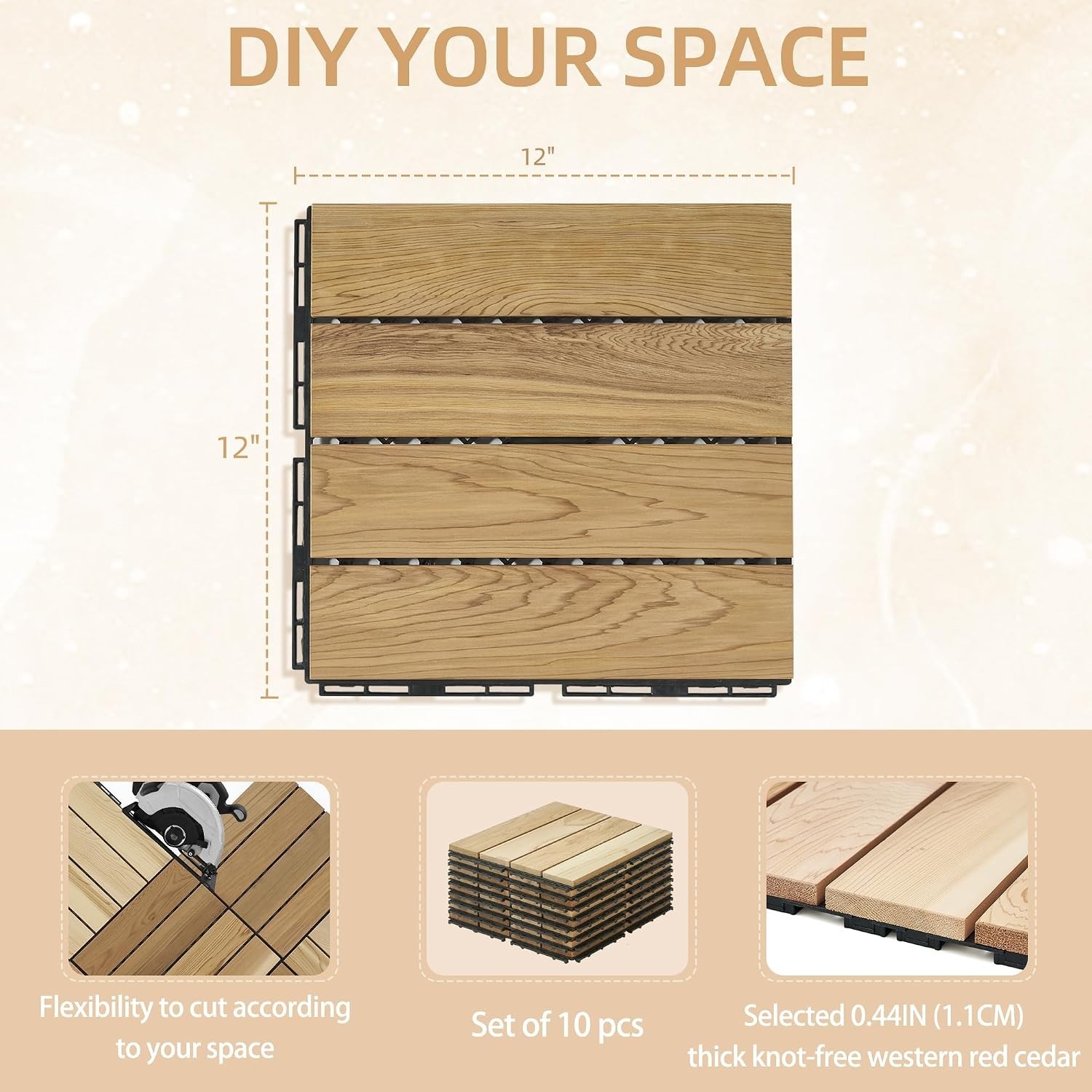 Comfortable Cedar Interlocking Floor Tiles – 10 Pcs for Saunas & Outdoor Spaces