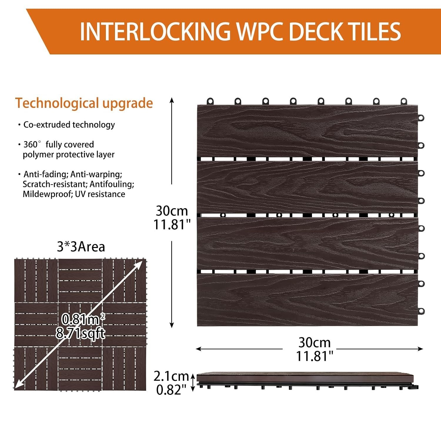 Versatile 4-Pcs Interlocking Deck Tiles – Durable and Anti-Slip Outdoor Flooring