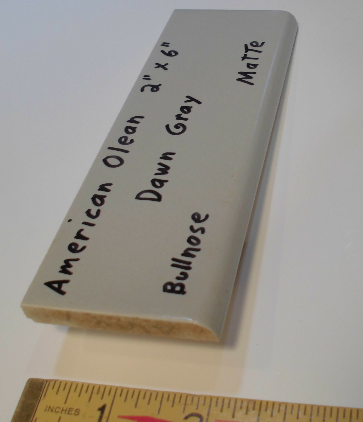 1 pc. Vintage Matt Ceramic Bullnose Tile 2” X 6” Dawn Gray; by American Olean