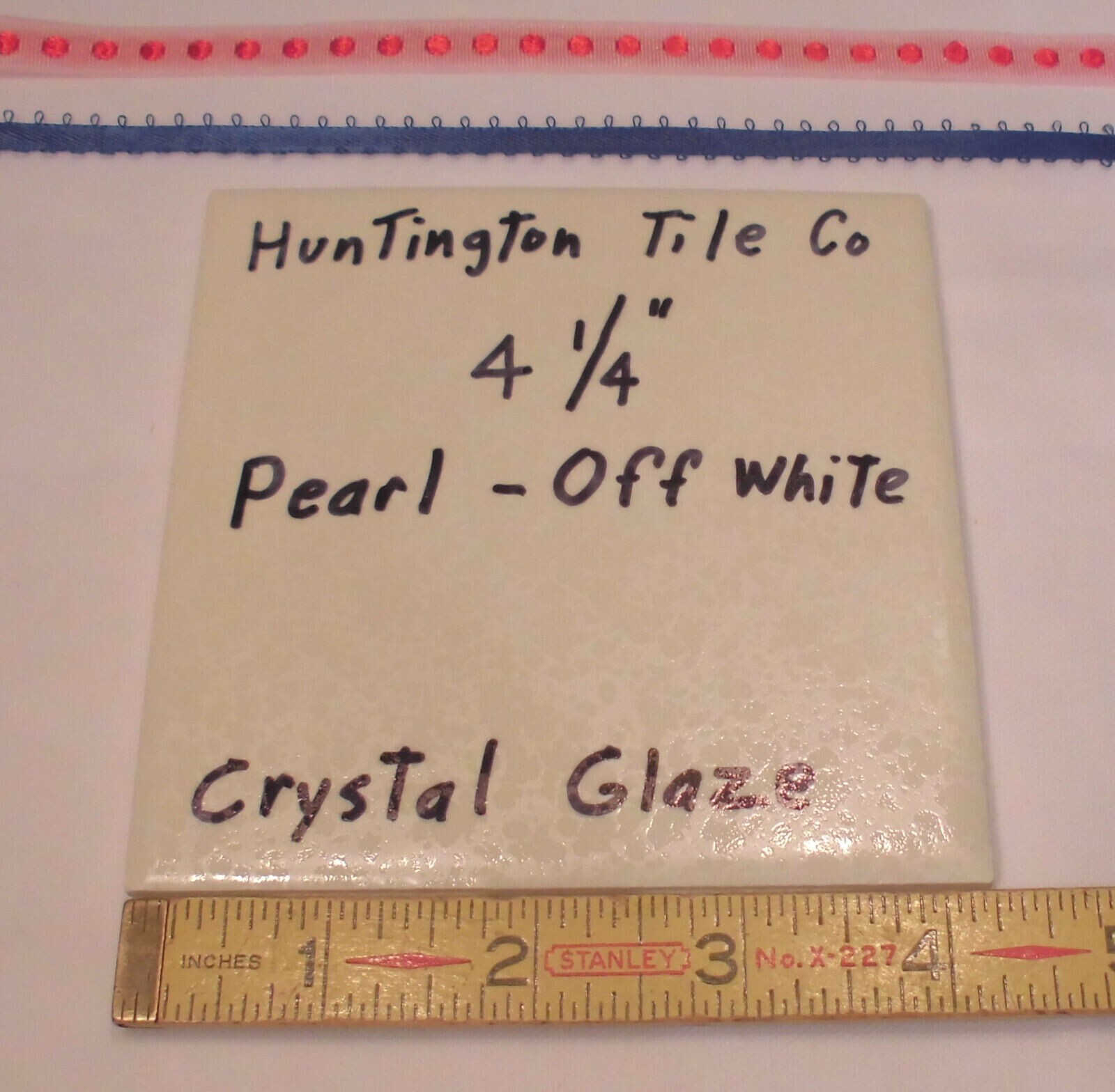 1 pc. *Pearl-Off White* Ceramic Tile 4-1/4″ Crystal Glazed by Huntington Co. NEW