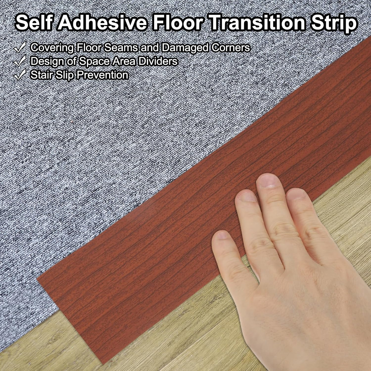 PATIKIL Self Adhesive Floor Transition Strip 10 Ft X 3″ Vinyl Flat Divider Floor