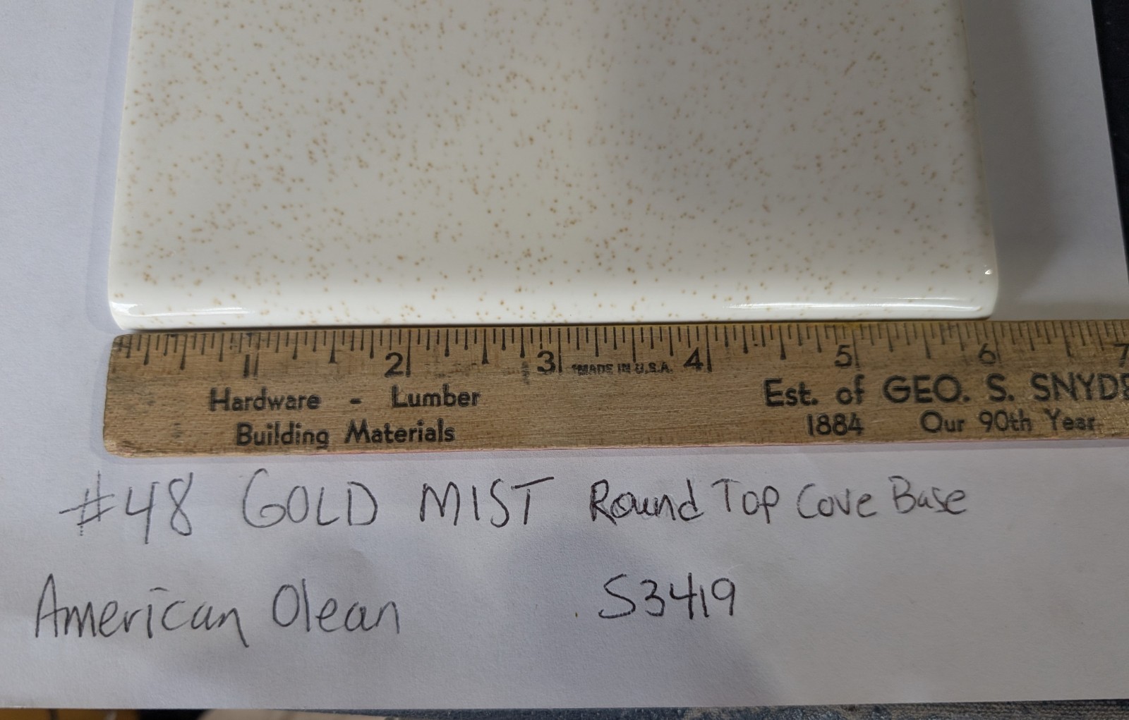 1 Pc American Olean Gloss Gold Mist #48 S3419 Ceramic Tile Cove base 4-1/4″ X 6″