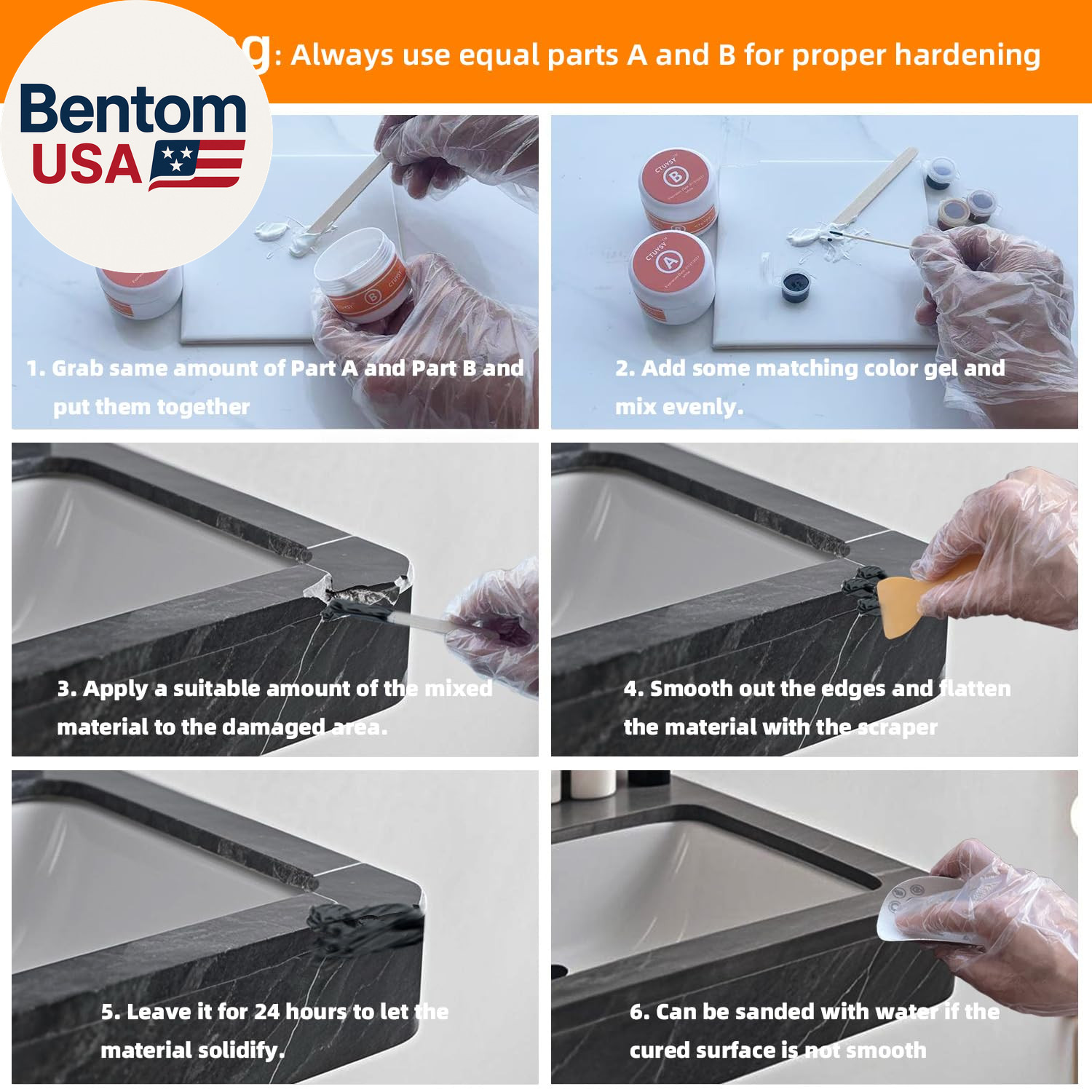 Granite and Quartz Countertop Chip Filler Repair Kit Tile & Fiberglass Porcelain