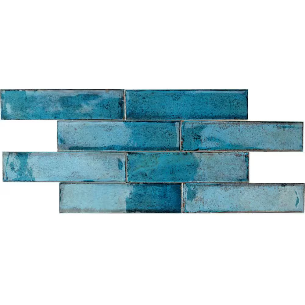Moze Blue 3 In. X 12 In. 9 Mm Ceramic Wall Tile (22-Piece 5.38 Sq. Ft./ Box)